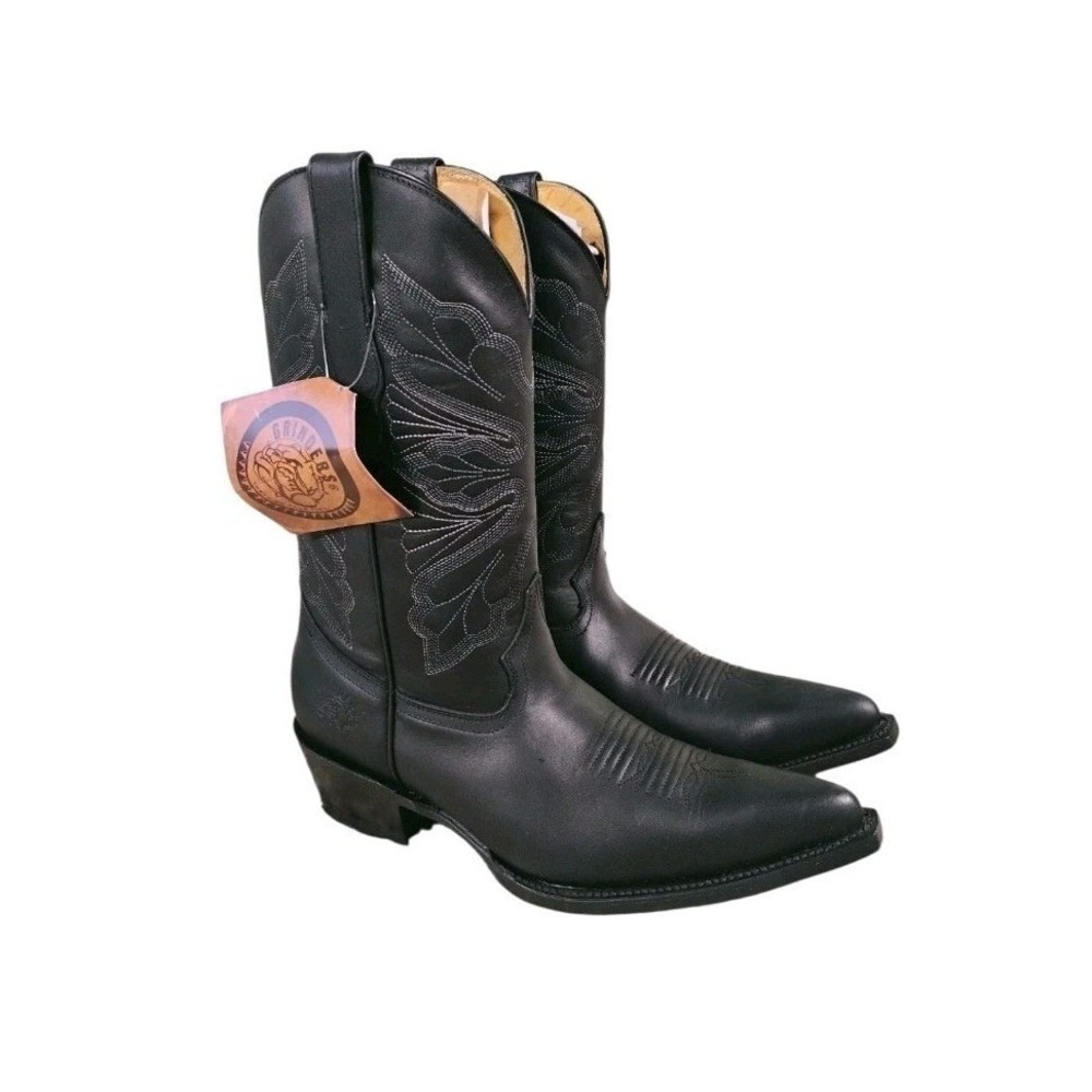 Grinders Womens Dallas Black Leather Cowgirl Western Mid Calf Boots Sz 8 EU 39